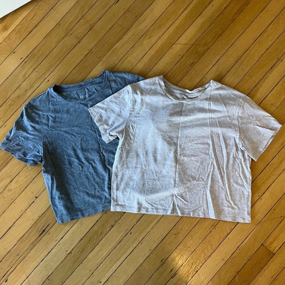 Girlfriend Collective Crop Tees - Gray and Oatmeal